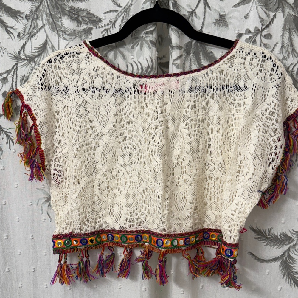 Chic Crochet Crop Top with Multicolor Fringe - Picture 7 of 8
